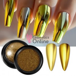 Pigment Metalic Mirror Effect pentru Gel UV sau Acril, NADP014II Gold Sun + 2 aplicatoare